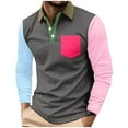 thumbnail image 1 of qucoqpe Men's Color Block Long Sleeve Shirt Casual Buttons Lapel Patchwork T-Shirt Style Top Lightweight Fall Winter Sweatshirt Blouse, 1 of 7