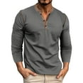 thumbnail image 1 of qucoqpe Men's Cotton Tunic Blouse Tops Casual Long Sleeve Pullover Tee Shirt Lightweight Button Neck Sweatshirt, 1 of 5