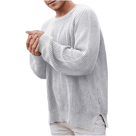 qucoqpe Men's Crew Neck Sweater Casual Solid Color Oversize Long Sleeve Knitted Pullover for Casual Wear