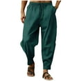 thumbnail image 1 of qucoqpe Men's Lightweight Linen Pants Solid Color Breathable Drawstring Waist Loose Fitting Trousers, 1 of 4