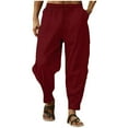 thumbnail image 1 of qucoqpe Men's Lightweight Linen Pants Solid Color Breathable Drawstring Waist Loose Fitting Trousers, 1 of 4