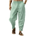 thumbnail image 1 of qucoqpe Men's Linen Pants Solid Color Breathable Drawstring Waist Trousers, 1 of 4
