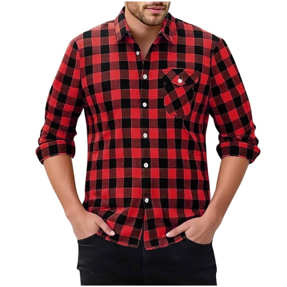 qucoqpe Men's Long Sleeve Plaid Shirt with Pocket Bassic Button Down Lapel Casual Flannel Shirts Fall Winter Stylish Blouse Top