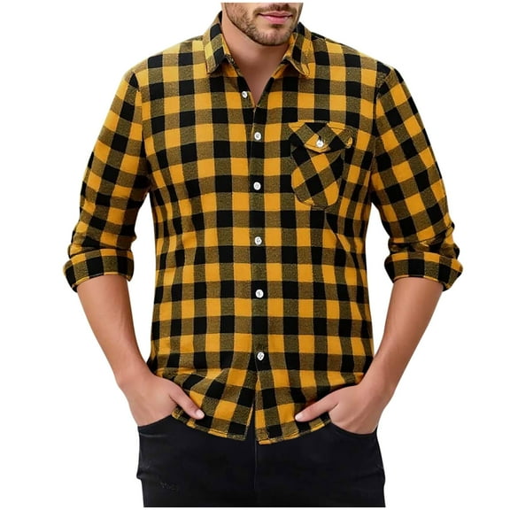 qucoqpe Men's Long Sleeve Plaid Shirt with Pocket Bassic Button Down Lapel Casual Flannel Shirts Fall Winter Stylish Blouse Top