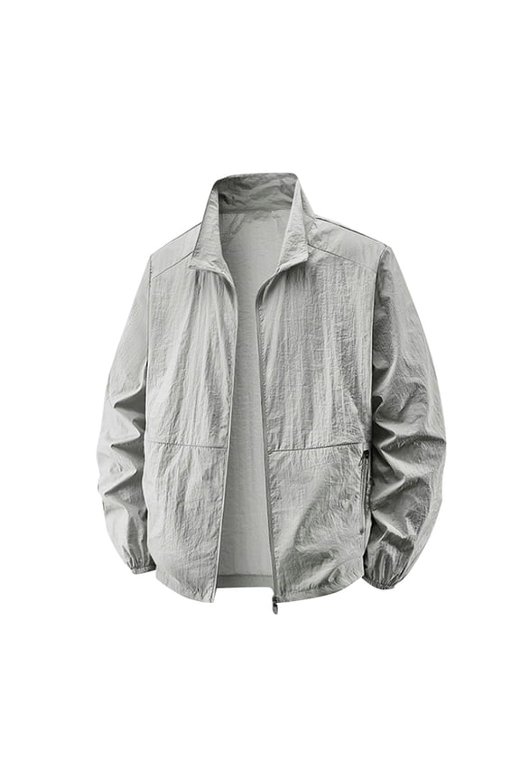 Men's Outdoor Sunscreen Jacket 2026 Spring Summer Stretchy Lapel Collar Zipper Coat Tops with Pockets, gifts for Fishing Climbing Hiking