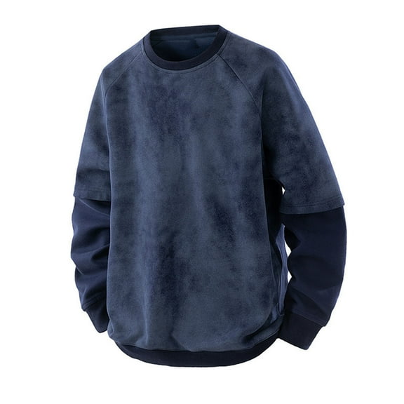qucoqpe Men's Oversized Vintage Crewneck Sweatshirt Trendy Color Block Long Sleeve Pullover Tops Casual Loose Basic Tee Shirts for Men