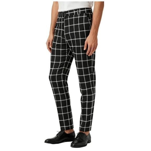 qucoqpe Men's Plaid Dress Business Pants with Pockets Casual Skinny Chino Pants Slim Fit Tapered Leg Stretch Trousers