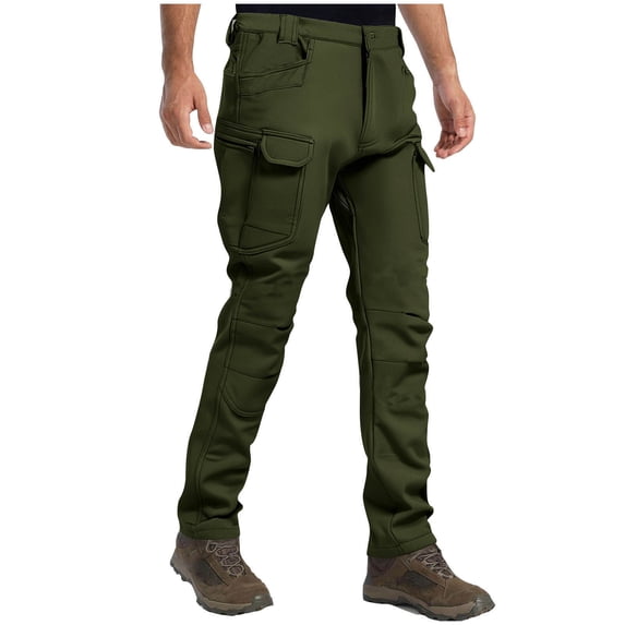 qucoqpe Men's Plus Size Cargo Sweatpants Trendy Fleece Lined Joggers Thermal Waterproof Winter Work Pants Multi-Pocket Outdoor Hiking Tropusers