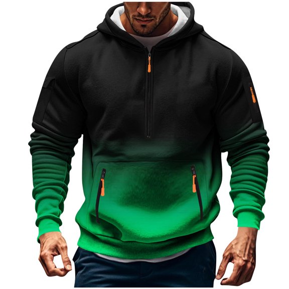 qucoqpe Men's Plus Size Hooded Sweatshirt Trendy Gradient Zipper Pullover Hoodie Long Sleeve Casual Workwear Blouse Tops with Pockets