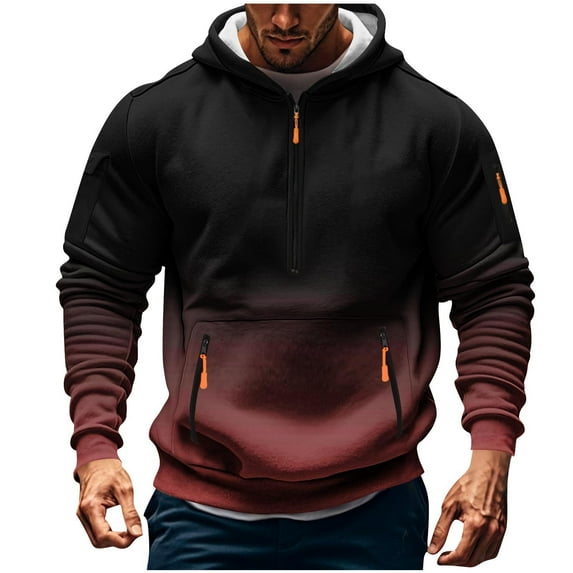 qucoqpe Men's Plus Size Hooded Sweatshirt Trendy Gradient Zipper Pullover Hoodie Long Sleeve Casual Workwear Blouse Tops with Pockets