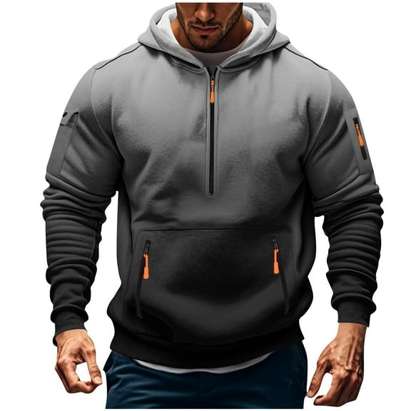 qucoqpe Men's Plus Size Hooded Sweatshirt Trendy Gradient Zipper Pullover Hoodie Long Sleeve Casual Workwear Blouse Tops with Pockets