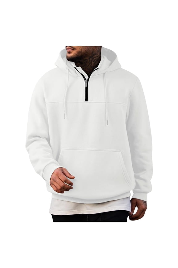 Men's Quarter-Zip Sweatshirt with Drawstring Casual Sporty Pullover Hoodies Loose Fitting Comfortable Hooded Sweater Tops