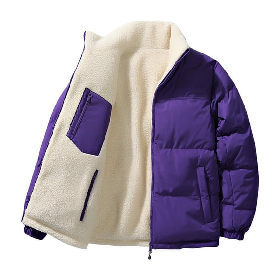Dvprdro Men's Reversible Jacket Fuzzy Fleece Lined Lightweight Comfy Insulated Coat Casual Outdoor Wear