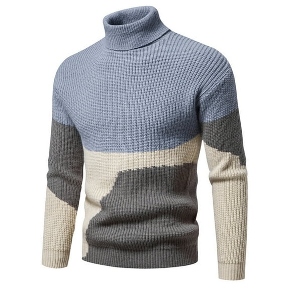 qucoqpe Men's Slim Fit Turtleneck Sweater Fashion Casual Color Patchwork Twisted Knitted Pullover Sweaters