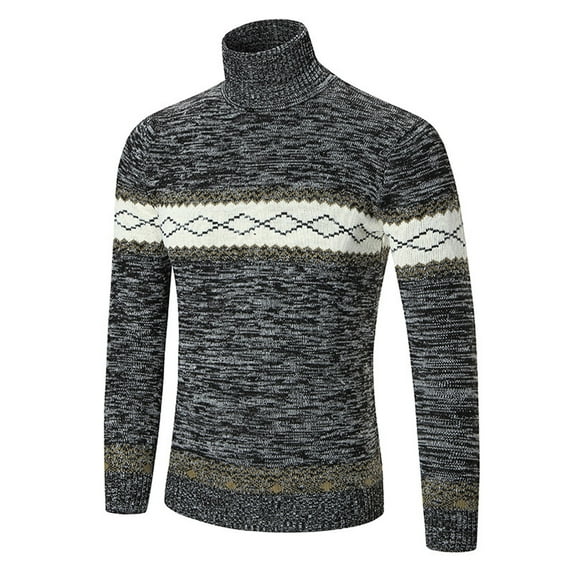 qucoqpe Men's Slim Fit Turtleneck Sweater Fashion Casual Color Patchwork Twisted Knitted Pullover Sweaters