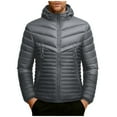 thumbnail image 1 of qucoqpe Men's Thermal Long Sleeve Puffer Parkas Down Jacket,Colorblock Patchwork,Fleece Lined,with Detachable Hooded & Zipper Pockets, 1 of 5