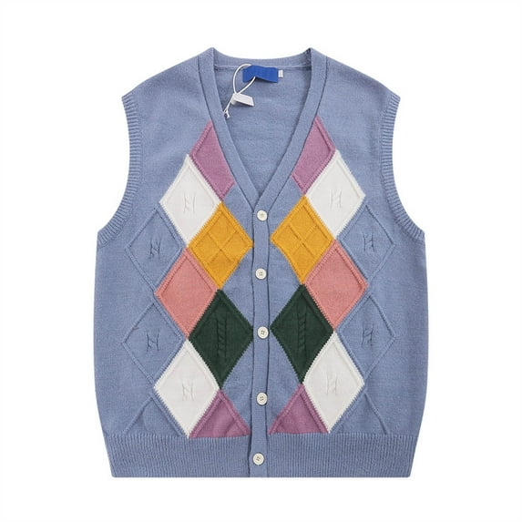 qucoqpe Men's V Neck Sweater Vest Sleeveless Vintage Knitted Pullover Sweaters Vest on Clearance