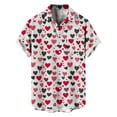 thumbnail image 1 of qucoqpe Men's Valentine's Day T-Shirts Fashion Love Heart Printed Turndown Neck Short Sleeve Button Up Blouse Tops, 1 of 5