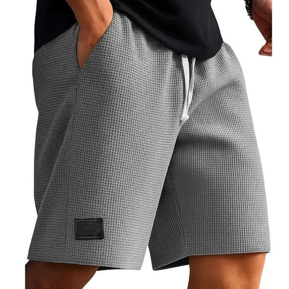 qucoqpe Men's Waffle Knit Shorts Casual Solid Color Drawstring Fashion Running Jogging Workout Beach Sport Pants