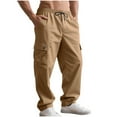 thumbnail image 1 of qucoqpe Men's Wide Leg Cargo Pants Solid Color Multiple Pockets Elastic Drawstring Waist Casual Work Trousers, 1 of 6