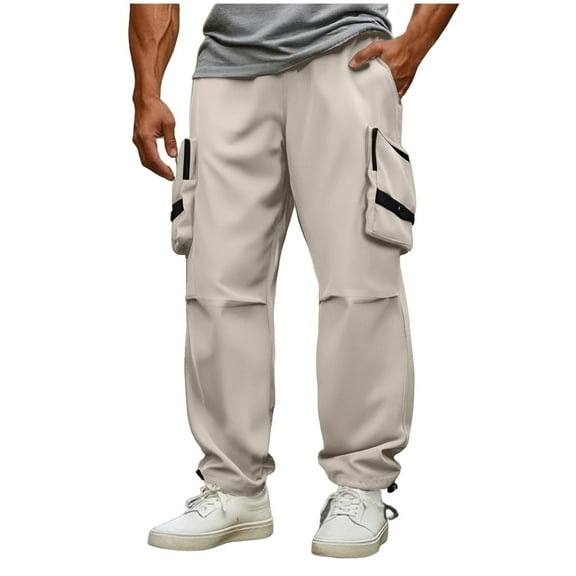 qucoqpe Men's Wide Leg Cargo Pants with Multi Zipper Pocket Fall Fashion Hiking Jogger Sweatpant Winter Classic Workwear Trousers
