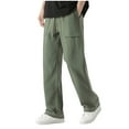 thumbnail image 1 of qucoqpe Men's Wide Leg Linen Pants Drawstring Elastic Waist Trousers with Pockets, 1 of 4