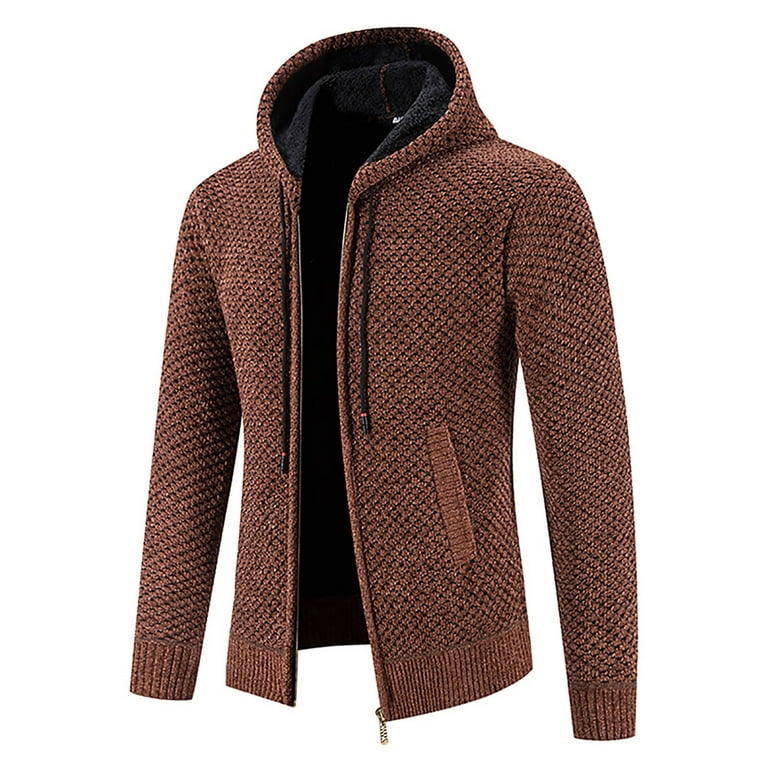 qucoqpe Men s Zip Up Hooded Fleece Cardigan Sweater Winter Warm Sherpa Lined Jacket Coat Hoodies with Pockets Walmart