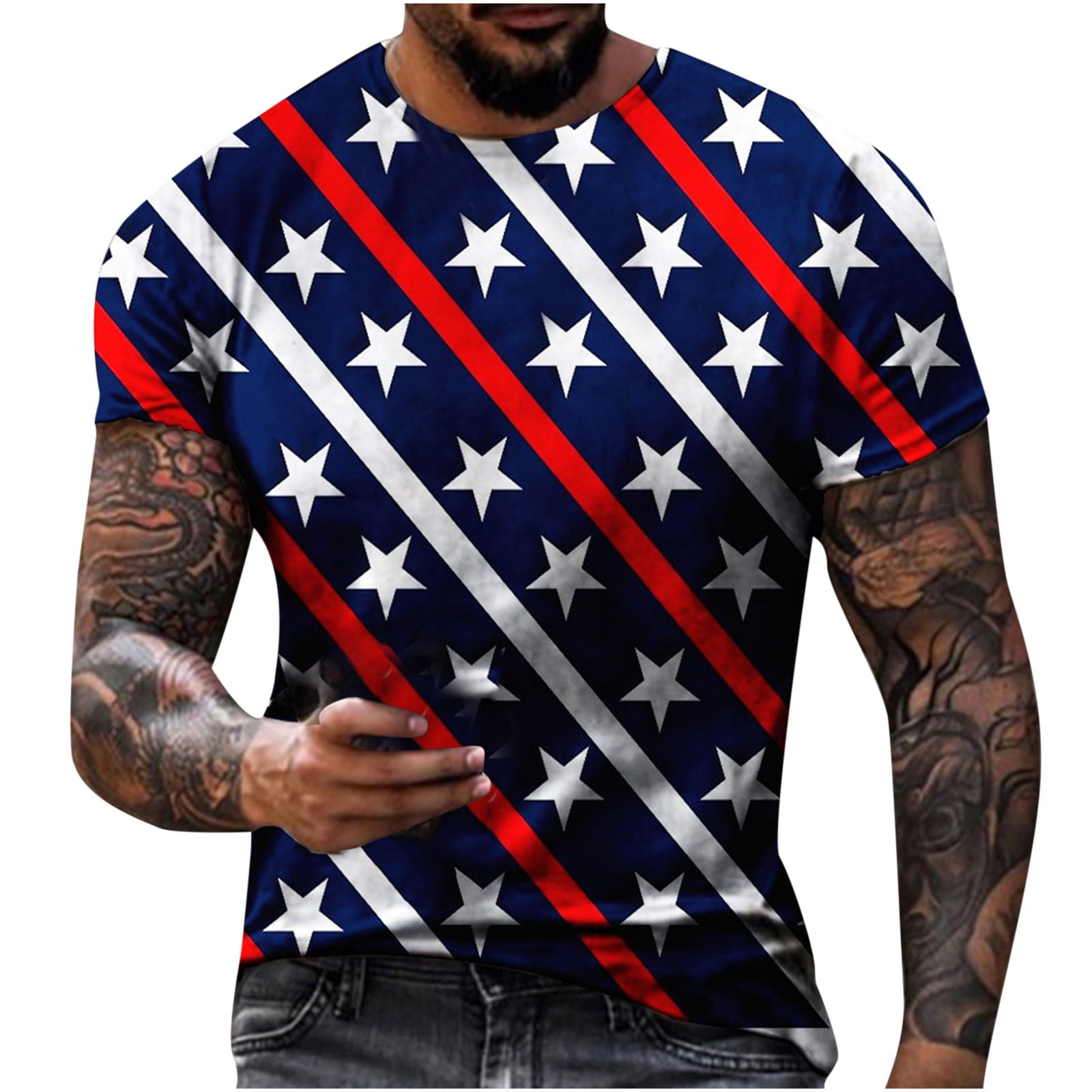 Men's American Flag T-Shirt - Patriotic Eagle Print, Retro Style, 4th Of July Short Sleeve