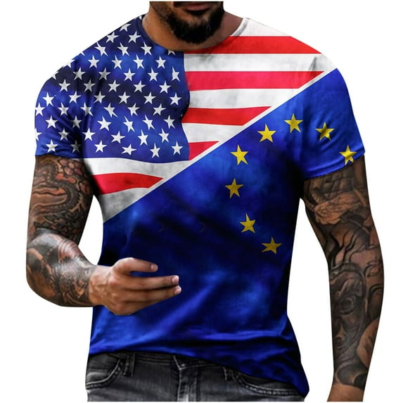 qucoqpe Mens American Flag T-Shirt Patriotic Vintage Shirts 4th of July Short Sleeve Hipster Tee Shirt