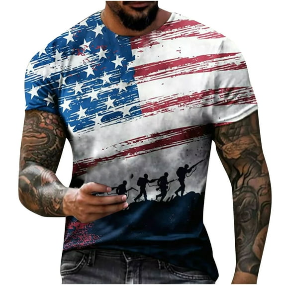 qucoqpe Mens American Flag T-Shirt Patriotic Vintage Shirts 4th of July Short Sleeve Hipster Tee Shirt on Clearance