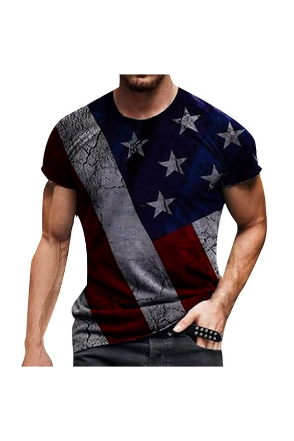 Mens American Flag T-Shirt Patriotic Vintage Shirts 4th of July Short Sleeve Hipster Tee Shirt