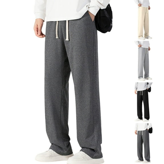 qucoqpe Mens Baggy Sweatpants with Pockets Casual Wide Leg Pants Elastic Waist Drawstring Loose Trousers