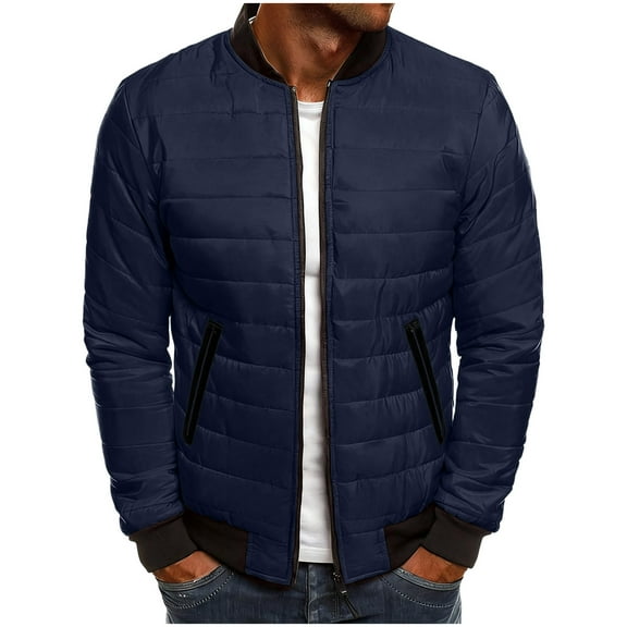 qucoqpe Mens Bomber Quilted Jacket Lightweight Warm Padded Coat Fall Winter Classic Solid Puffer Outerwear Top