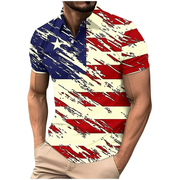 qucoqpe Mens Button Turndown Shirts 4th of July Patriotic T-shirts Independence Day America Flag Short Sleeve Tops