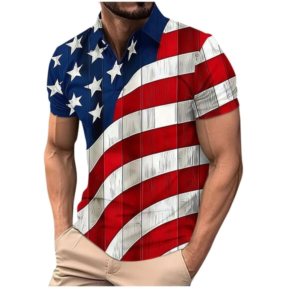 qucoqpe Mens Button Turndown Shirts 4th of July Patriotic T-shirts Independence Day America Flag Short Sleeve Tops