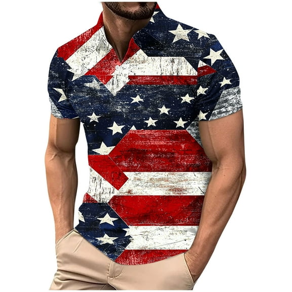 qucoqpe Mens Button Turndown Shirts 4th of July Patriotic T-shirts Independence Day America Flag Short Sleeve Tops