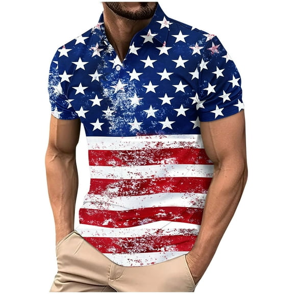 qucoqpe Mens Button Turndown Shirts 4th of July Patriotic T-shirts Independence Day America Flag Short Sleeve Tops