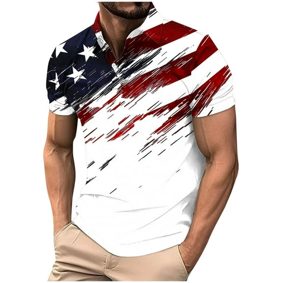 qucoqpe Mens Button Turndown Shirts 4th of July Patriotic T-shirts Independence Day America Flag Short Sleeve Tops