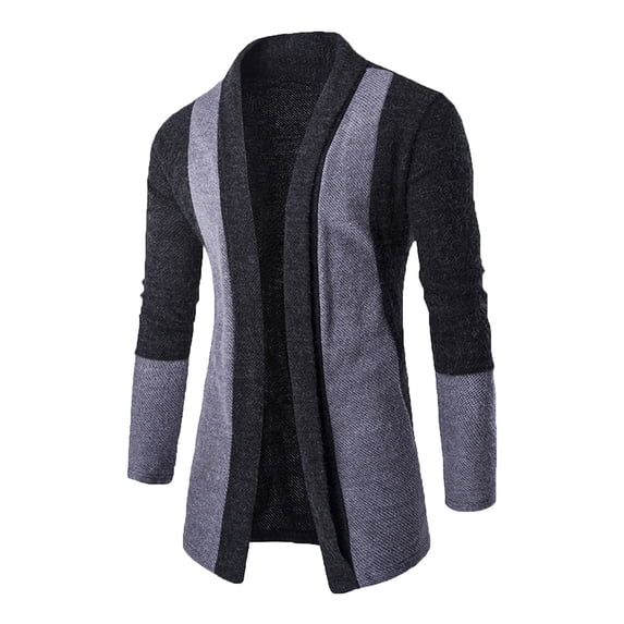 qucoqpe Mens Cardigan Sweaters Open Front Long Sleeve Knit Colorblock Patchwork Cardigans on Clearance
