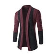 thumbnail image 1 of qucoqpe Mens Cardigan Sweaters Open Front Long Sleeve Knit Colorblock Patchwork Cardigans, 1 of 4