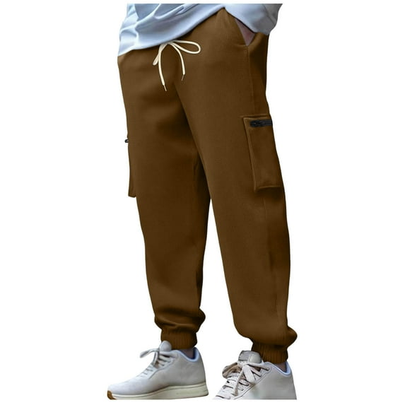 qucoqpe Mens Corduroy Baggy Cargo Sweatpants Lightweight Fleece Straight Leg Workwear Trousers Zipper Pockets Casual Jogger Pants