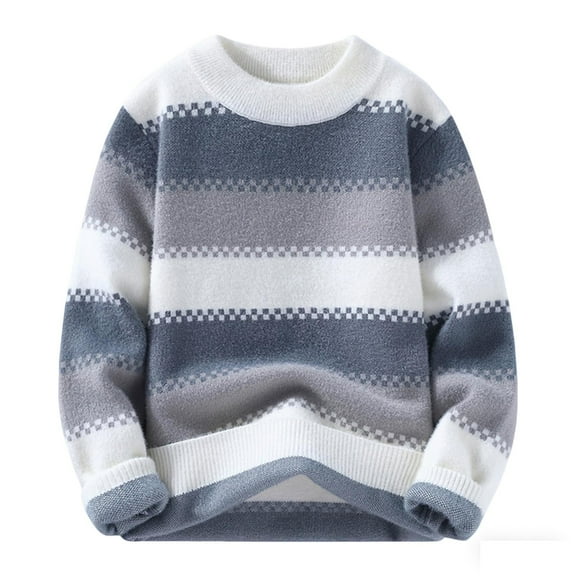 qucoqpe Mens Fashion Mink Fleece Sweater Color Block Casual Long Sleeve Crewneck Knit Pullover Shirts