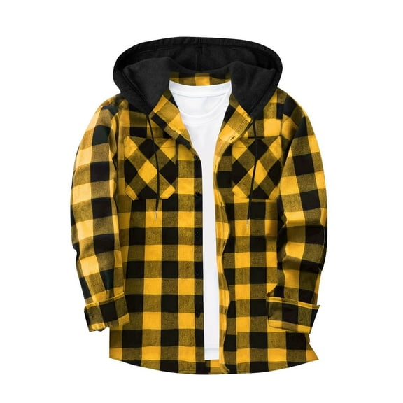 qucoqpe Mens Flannel Hoodie Shirts Long Sleeve Button Down Plaid Shacket Jacket Casual Stylish Hooded Blouse Coatwith Pockets