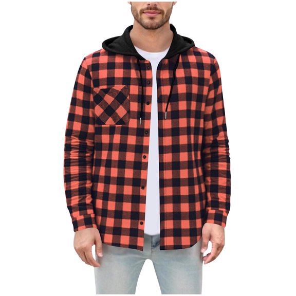 qucoqpe Mens Flannel Hoodie Shirts Long Sleeve Button Down Plaid Shacket Jacket Casual Stylish Hooded Blouse Coatwith Pockets