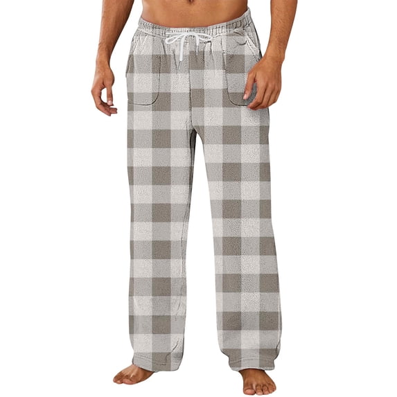 qucoqpe Mens Plaid Print Pajama Pants Lightweight Elastic Drawstring Sleepwear Lounge Bottoms Fall Winter Fleece Warm Casual Trousers