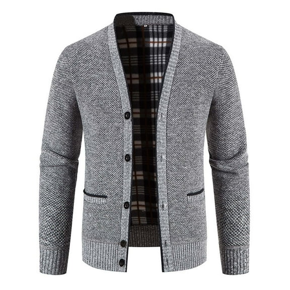qucoqpe Mens Plus Size Fleece Cardigan Sweaters with Pockets Casual Button Down Base Layer Knit Long Sleeve Sweater Coat