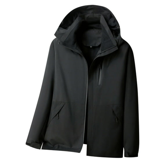 qucoqpe Mens Plus Size Outdoor Jacket Windproof Rainproof Hooded Zip Coat with Multi-Pockets for Active Wear