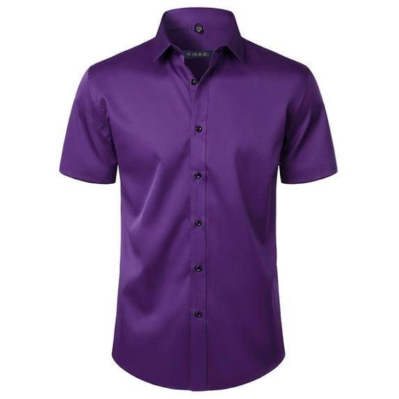 qucoqpe Mens Short Sleeve Dress Shirts Fashion Solid Color Button Down Collared Blouse Casual Business Uniform