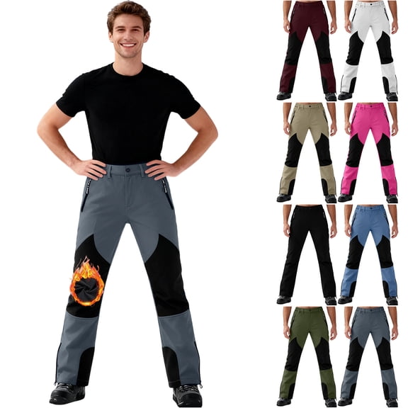 qucoqpe Mens Snowsports Cargo Pants Insulated Snow Ski Pants Winter Colorblocked Fleece Lined Waterproof Snowboarding Trousers