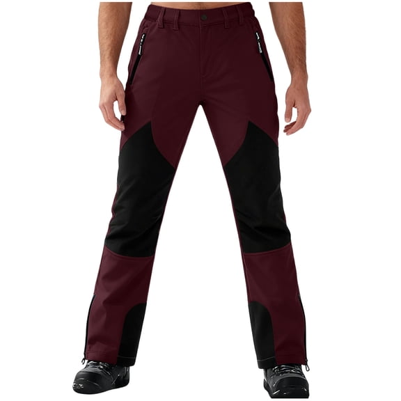 qucoqpe Mens Snowsports Cargo Pants Insulated Snow Ski Pants Winter Colorblocked Fleece Lined Waterproof Snowboarding Trousers